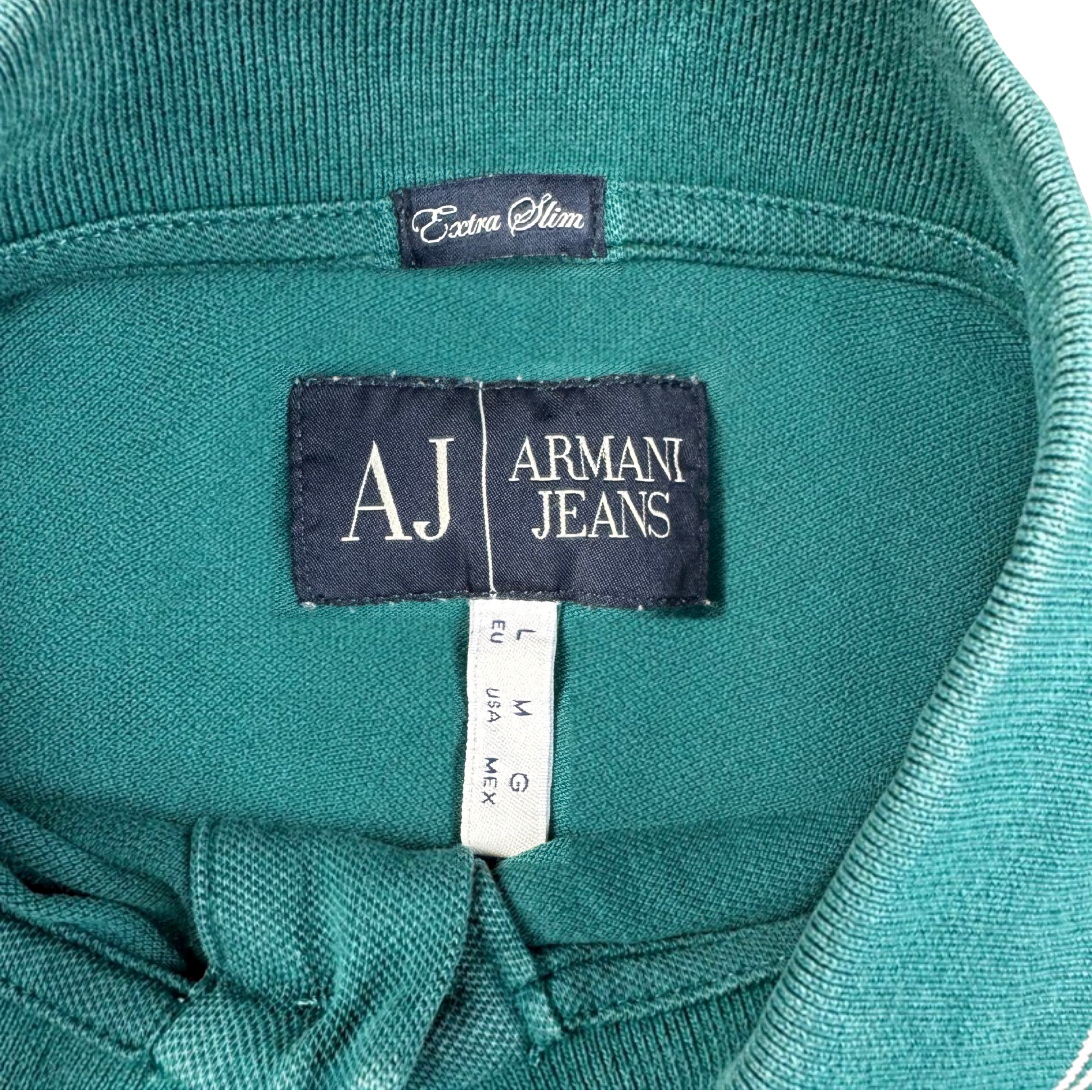 Vintage Armani Jeans Polo Kurzarm Grün Gr. L – Rückansicht