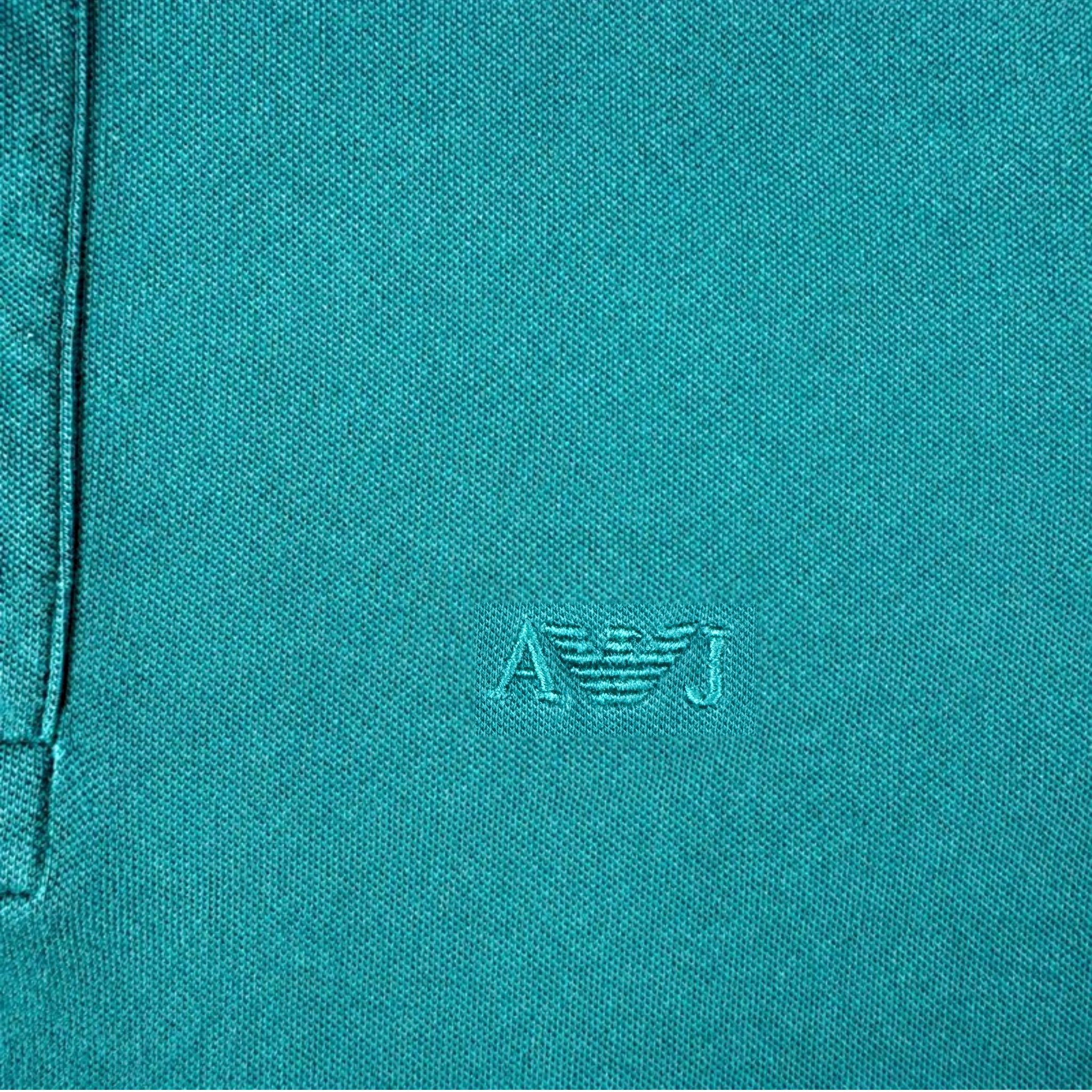 Vintage Armani Jeans Polo Kurzarm Grün Gr. L – Detailansicht 1
