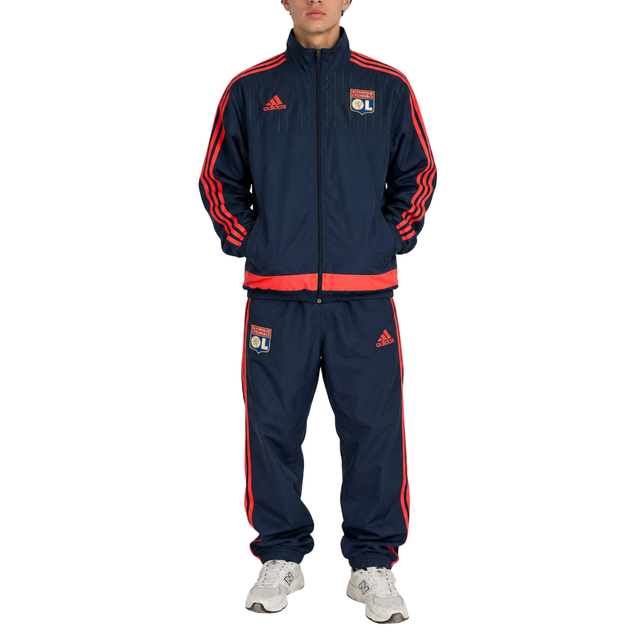 Vintage Adidas Lyon Trainingsanzug Tracksuit Dunkelblau / Orange Gr. L – Vorderansicht