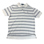 Vintage Ralph Lauren Polo Weiß mit blauen Streifen Gr. L – Vorderansicht