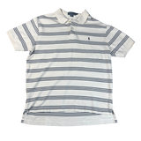 Vintage Ralph Lauren Polo Weiß mit blauen Streifen Gr. L – Vorderansicht