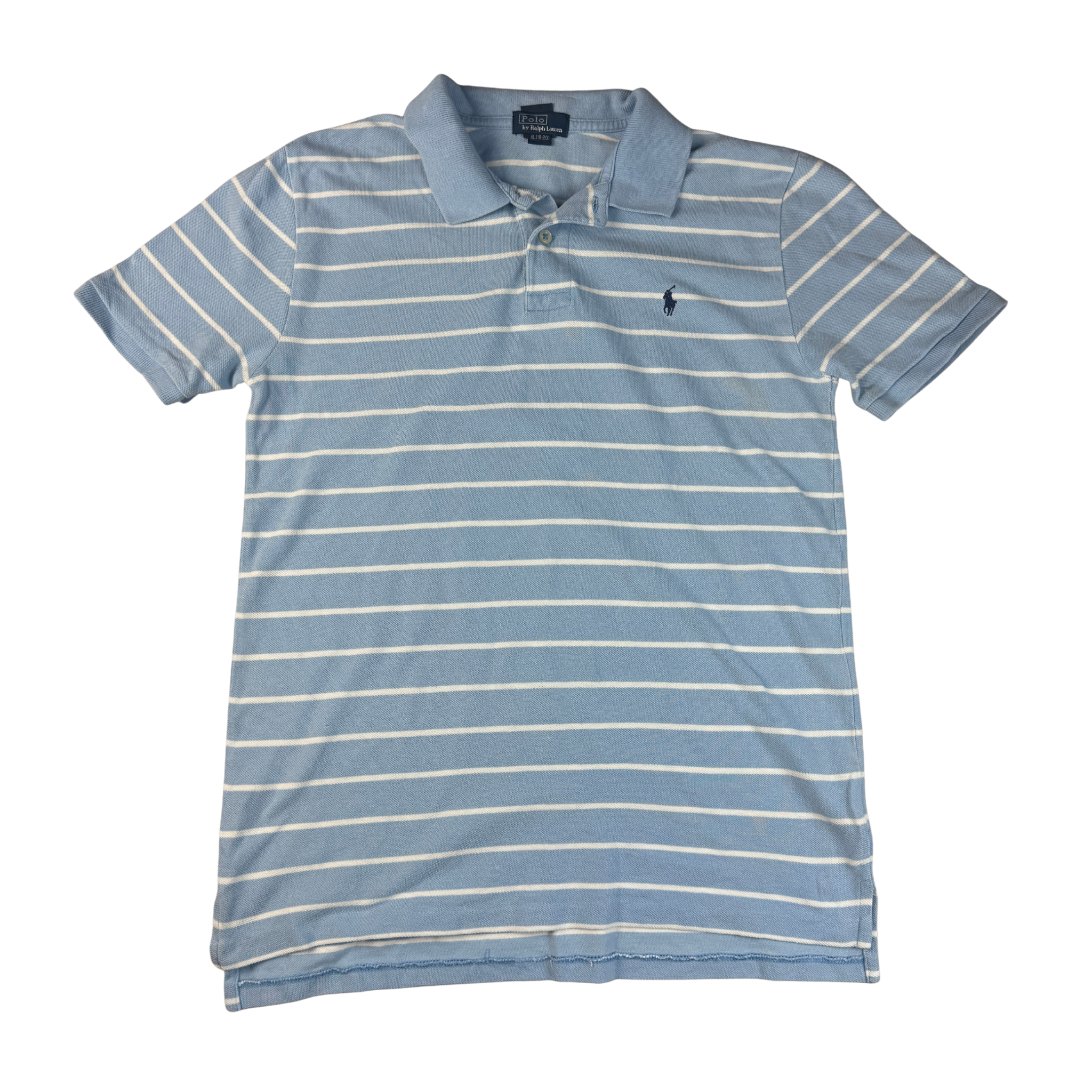 Vintage Ralph Lauren Polo Blau mit weißen Streifen Gr. XL – Vorderansicht