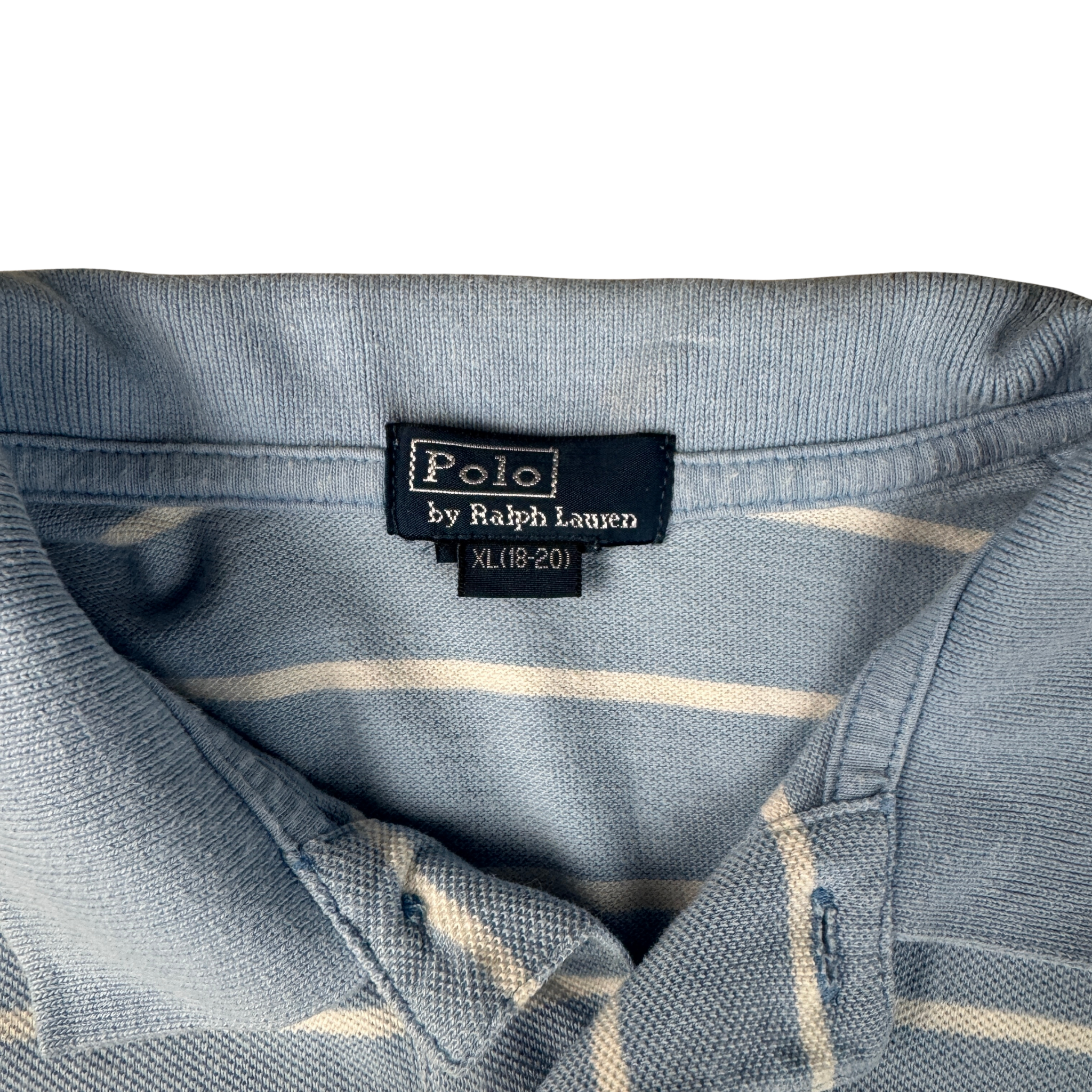 Vintage Ralph Lauren Polo Blau mit weißen Streifen Gr. XL – Detailansicht 1