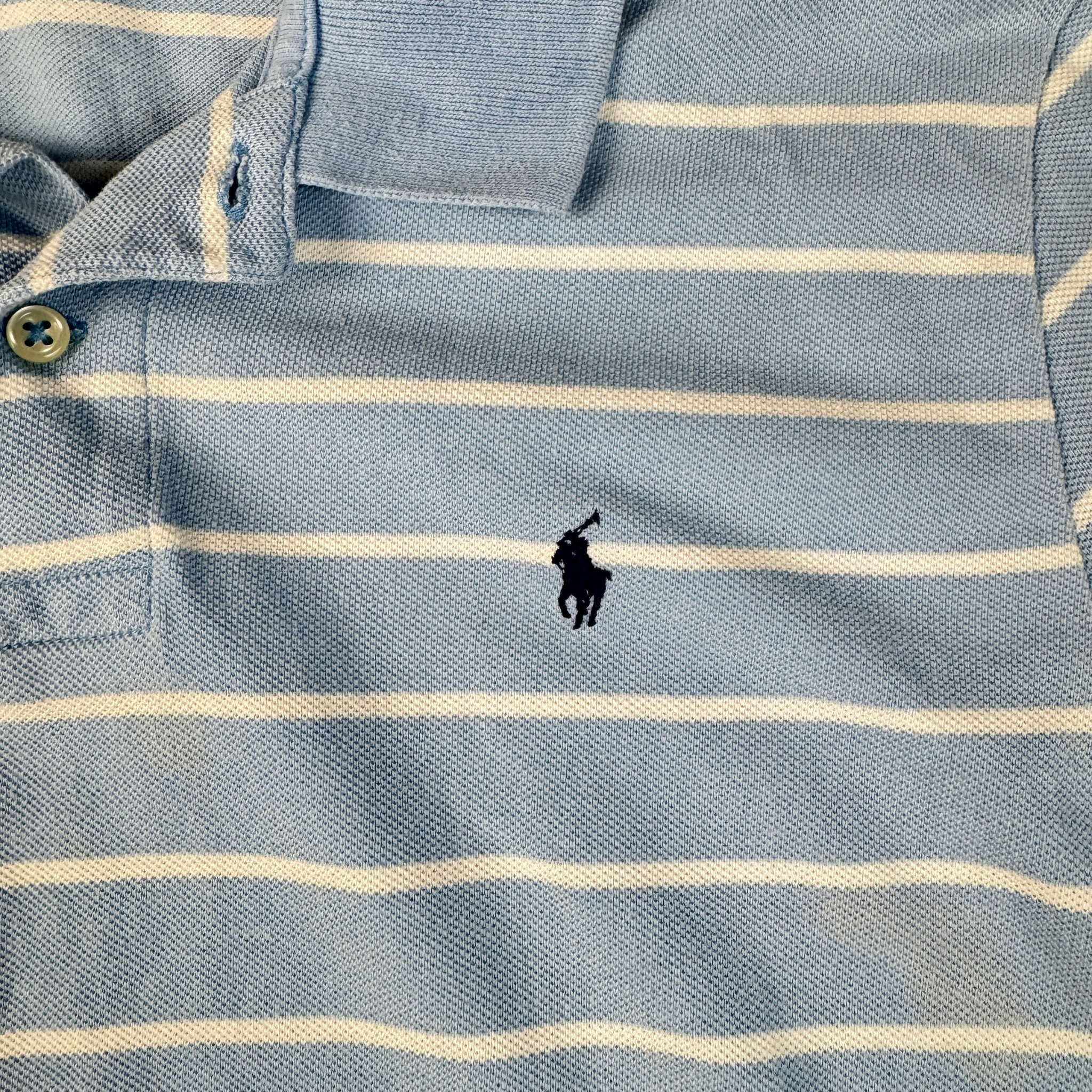 Vintage Ralph Lauren Polo Blau mit weißen Streifen Gr. XL – Rückansicht