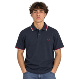 Vintage Fred Perry Polo Kurzarm Schwarz Rot Gr. S – Vorderansicht